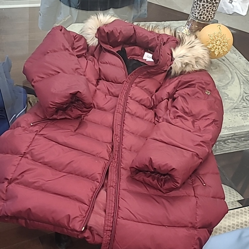 Calvin KLEIN LONG QUILTED FAUX FUR HOODED PARKA XL